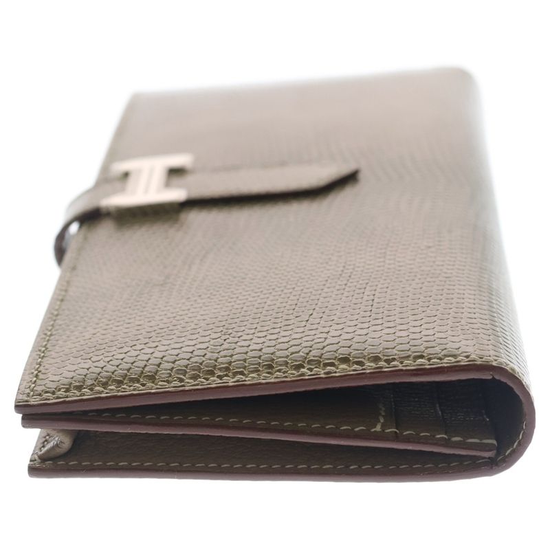 Hermes Bearn Souffle Ficelle Lycee Wallet Card Case Beige Silver