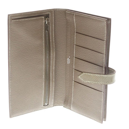 Hermes Bearn Souffle Ficelle Lycee Wallet Card Case Beige Silver