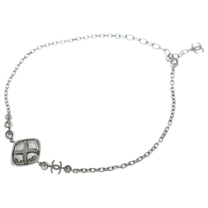 Chanel CC Logo Line Stone Necklace Choker Silver
