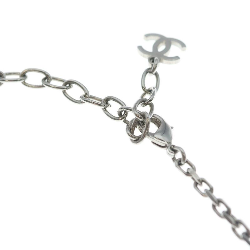 Chanel CC Logo Line Stone Necklace Choker Silver