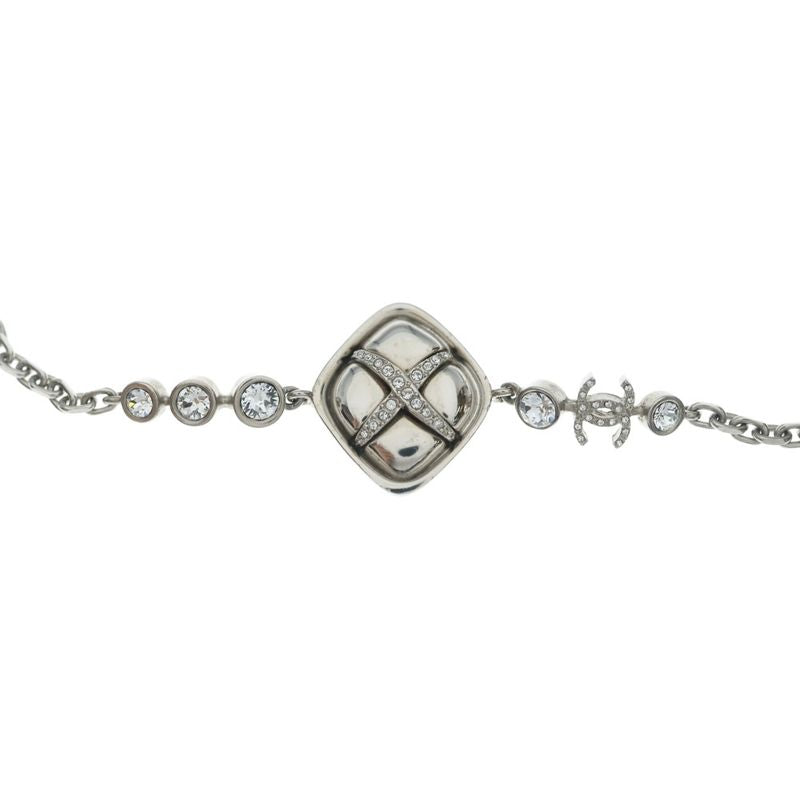 Chanel CC Logo Line Stone Necklace Choker Silver