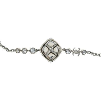 Chanel CC Logo Line Stone Necklace Choker Silver