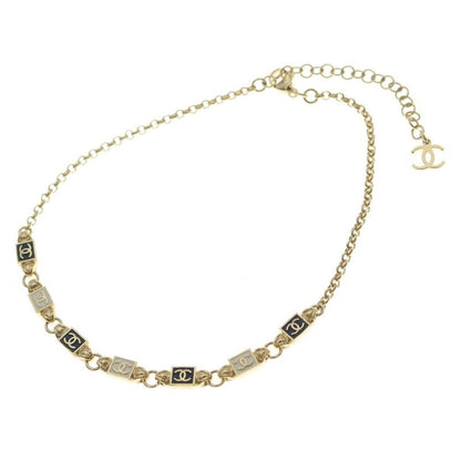 Chanel CC Logo Block Necklace Choker Gold Black White