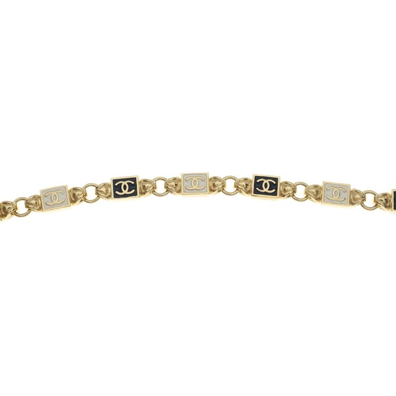Chanel CC Logo Block Necklace Choker Gold Black White