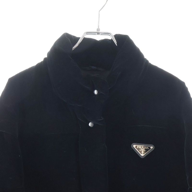 Prada Convertible Velvet Triangle Plate Down Jacket Black