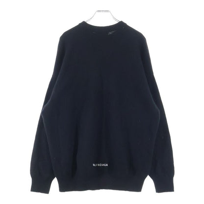 Balenciaga Logo Embroidery Cashmere Crew Neck Knit Sweater Black