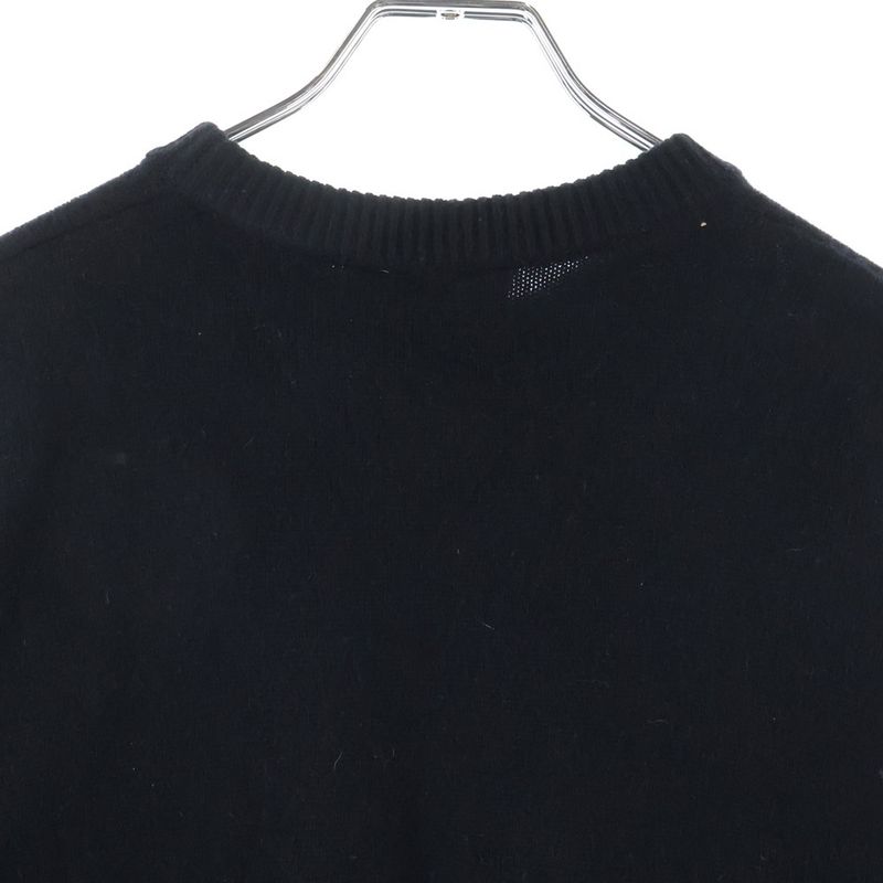 Balenciaga Logo Embroidery Cashmere Crew Neck Knit Sweater Black