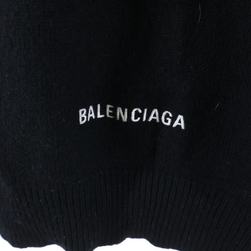 Balenciaga Logo Embroidery Cashmere Crew Neck Knit Sweater Black