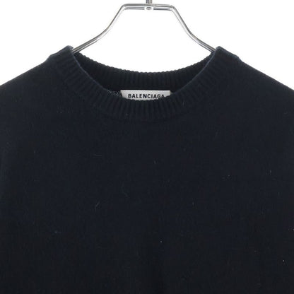 Balenciaga Logo Embroidery Cashmere Crew Neck Knit Sweater Black