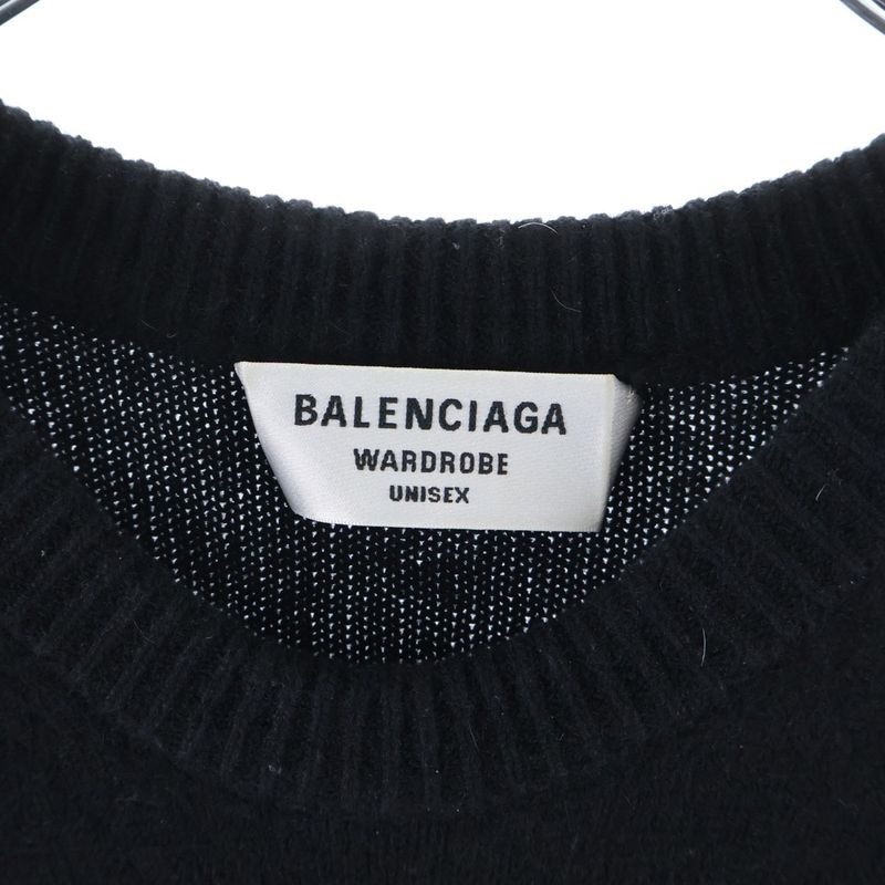 Balenciaga Logo Embroidery Cashmere Crew Neck Knit Sweater Black
