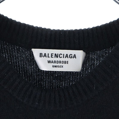 Balenciaga Logo Embroidery Cashmere Crew Neck Knit Sweater Black