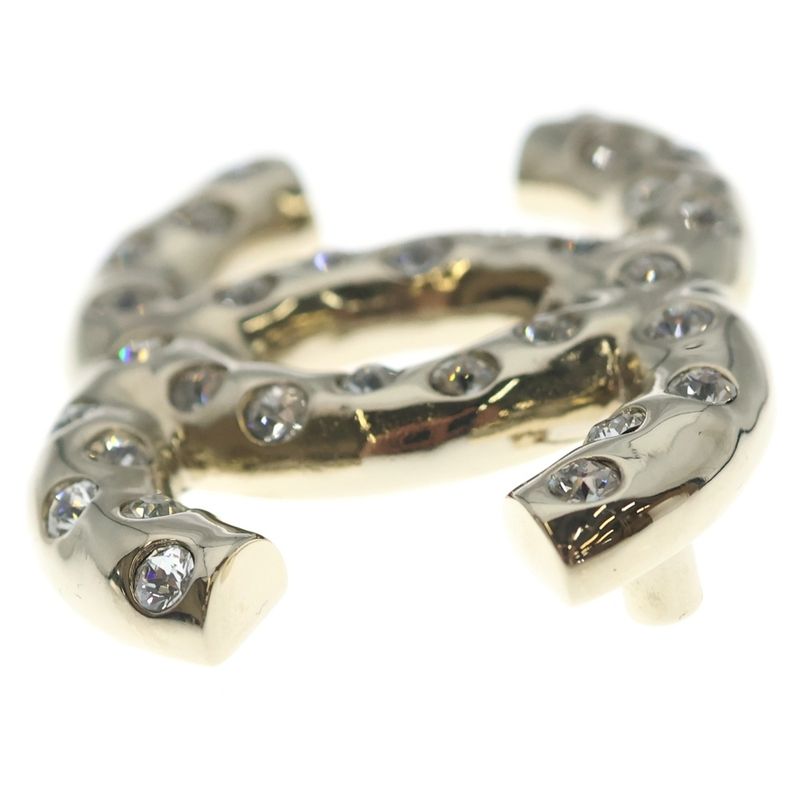 Chanel CC Logo Line Stone Pin Badge Pin Brooch Silver