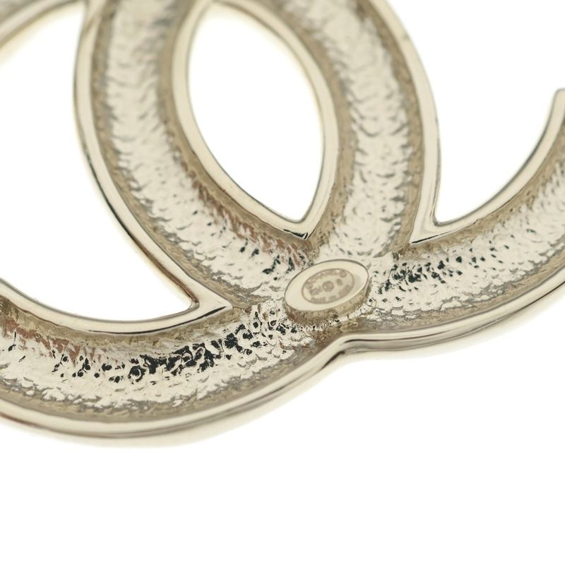 Chanel CC Logo Line Stone Pin Badge Pin Brooch Silver