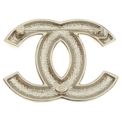 Chanel CC Logo Line Stone Pin Badge Pin Brooch Silver