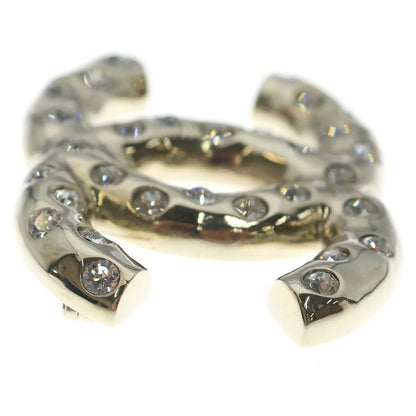 Chanel CC Logo Line Stone Pin Badge Pin Brooch Silver