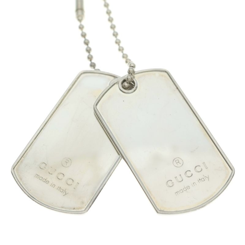 Gucci Double Dog Tag Chain Pendant Necklace Silver