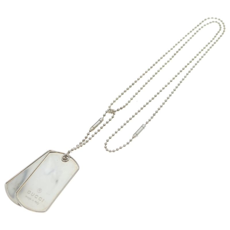 Gucci Double Dog Tag Chain Pendant Necklace Silver