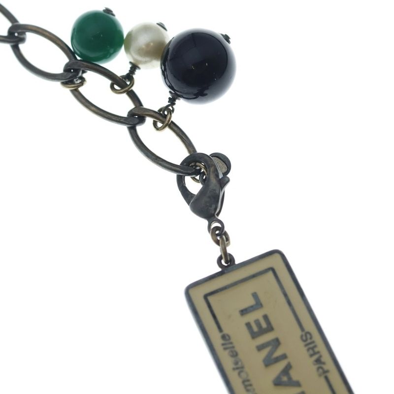 Chanel CC Logo Tag Necklace Pendant Chain Black Cream Green Gold