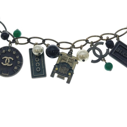 Chanel CC Logo Tag Necklace Pendant Chain Black Cream Green Gold