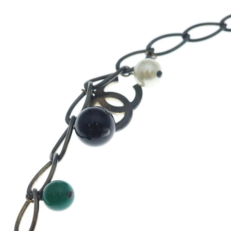 Chanel CC Logo Tag Necklace Pendant Chain Black Cream Green Gold