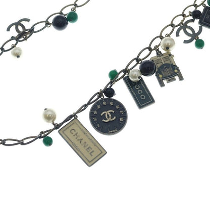 Chanel CC Logo Tag Necklace Pendant Chain Black Cream Green Gold