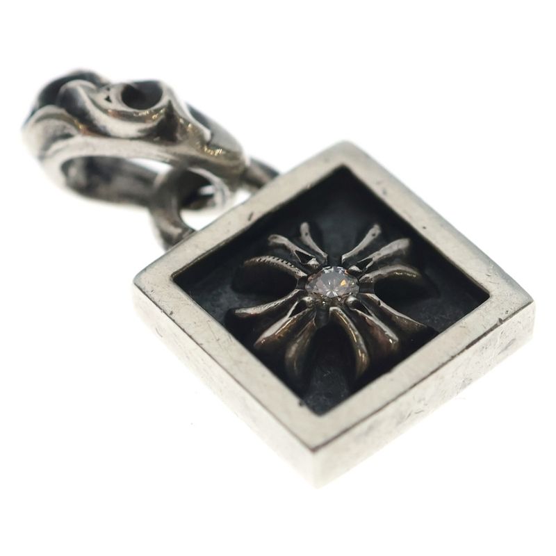 Chrome Hearts Framed CH Plus 1 Diamond Pendant Top Silver