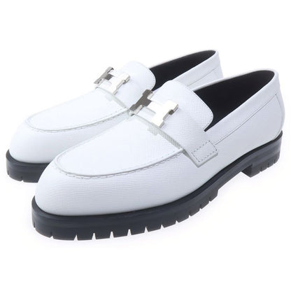 Hermes Faubourg Hlogo Plate Leather Low Cut Shoes Loafers White