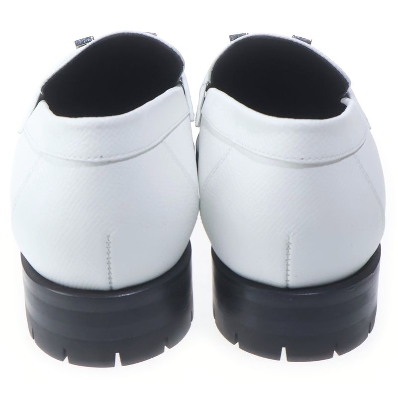 Hermes Faubourg Hlogo Plate Leather Low Cut Shoes Loafers White