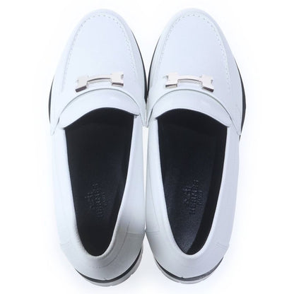 Hermes Faubourg Hlogo Plate Leather Low Cut Shoes Loafers White