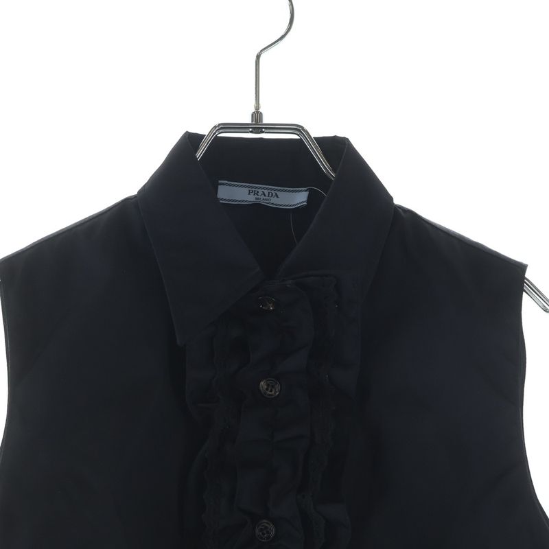 Prada Re-Nylon Gabardine Sleeve Crop Top Nylon Shirt Black