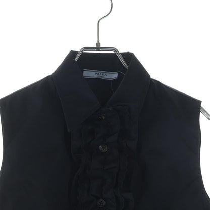 Prada Re-Nylon Gabardine Sleeve Crop Top Nylon Shirt Black