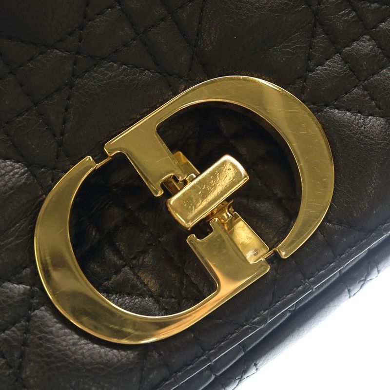 Dior Calorie Cannage Turnlock Leather Chain Shoulder Bag Gold Black