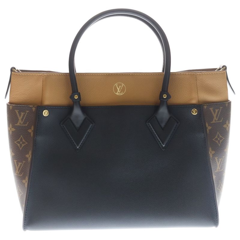 Louis Vuitton on My Side MM Monogram Leather 2-Way Bag Gold Navy Beige