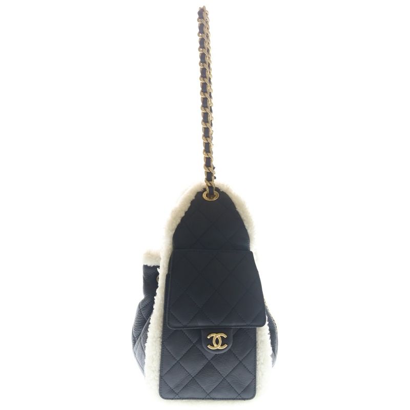 Chanel 25 Small Handbag Chain Bag Black Mouton Gold