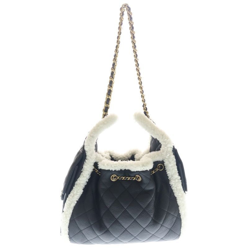 Chanel 25 Small Handbag Chain Bag Black Mouton Gold