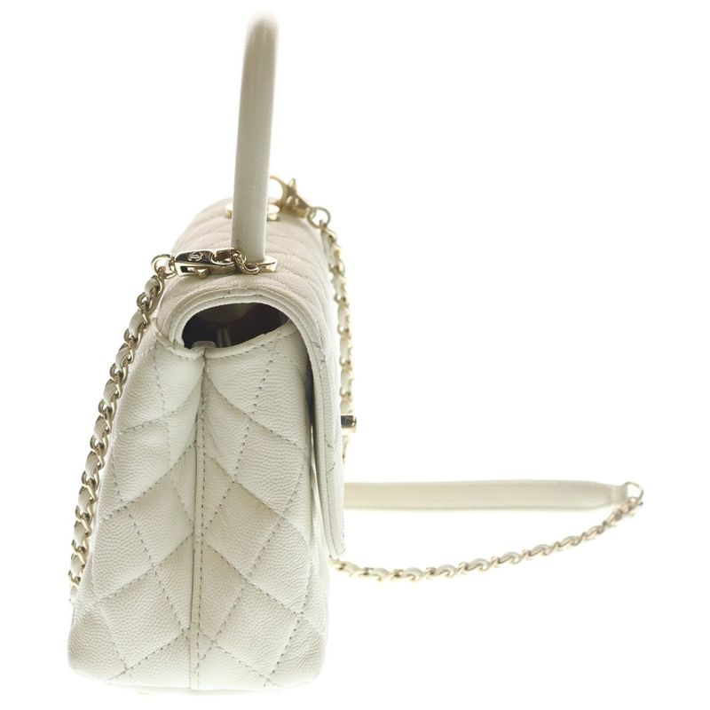 Chanel Quilted Coco Handle Xxs 2-Way Shoulder Bag Chain White Caviar Leather