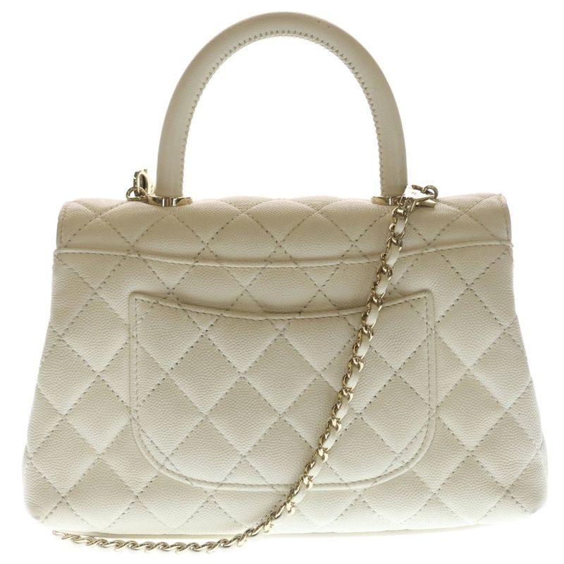 Chanel Quilted Coco Handle Xxs 2-Way Shoulder Bag Chain White Caviar Leather