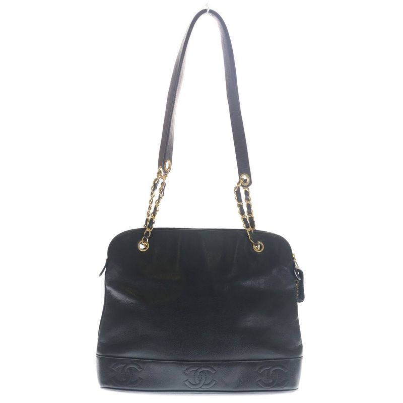 Chanel Triple Coco 2-Way Shoulder Bag Black Caviar Leather Gold