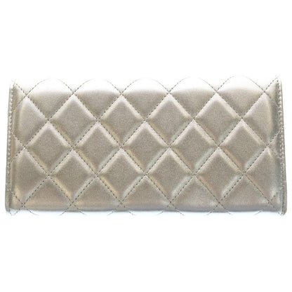 Chanel Quilted Wallet Card Case Metal Silver Lambskin