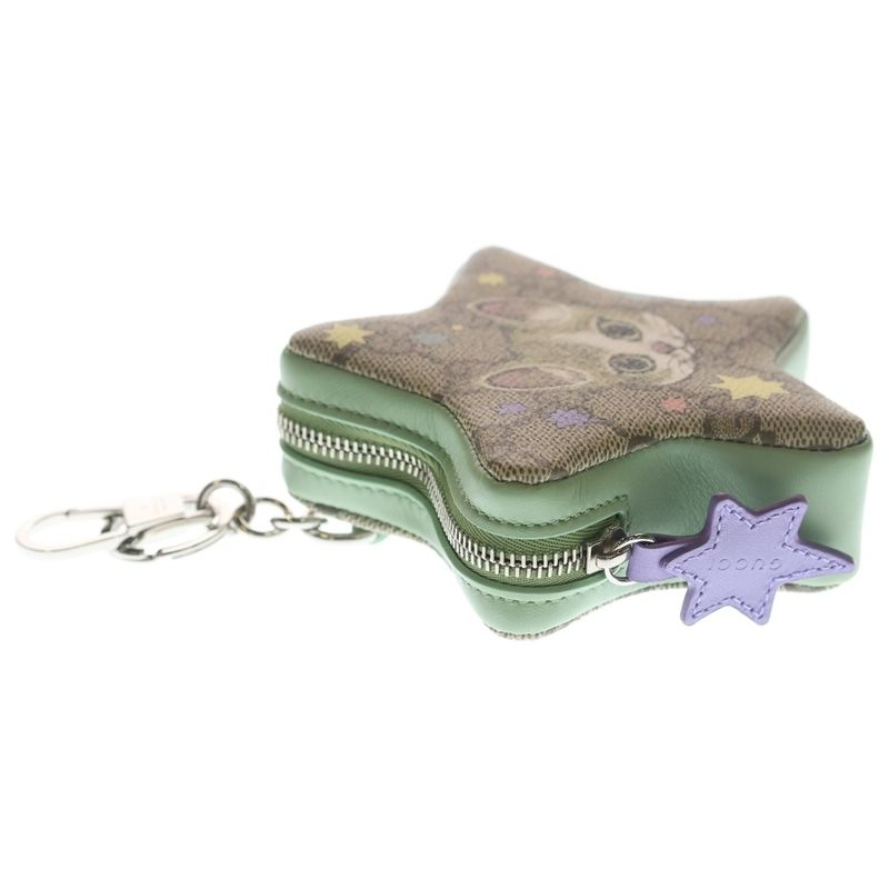 Gucci Yuko Higuchi Key Chain Bag Charm Mint Green Beige Leather Silver