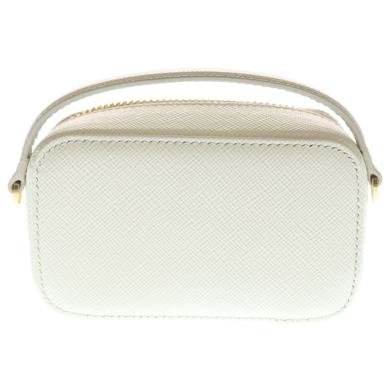 Prada Saffiano Mini Pouch 2-Way Chain Mini Shoulder Bag White Gold