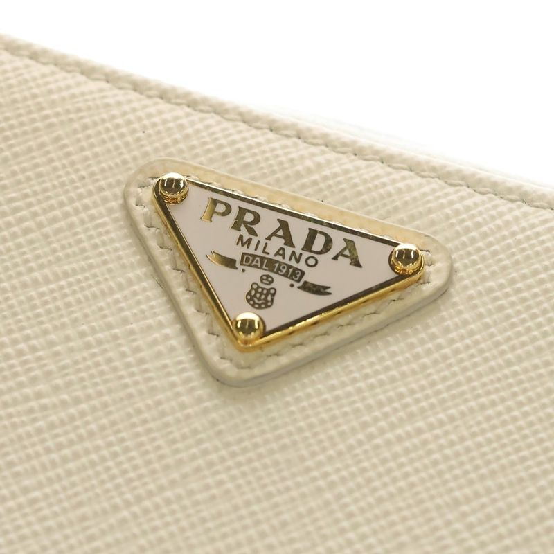 Prada Saffiano Mini Pouch 2-Way Chain Mini Shoulder Bag White Gold