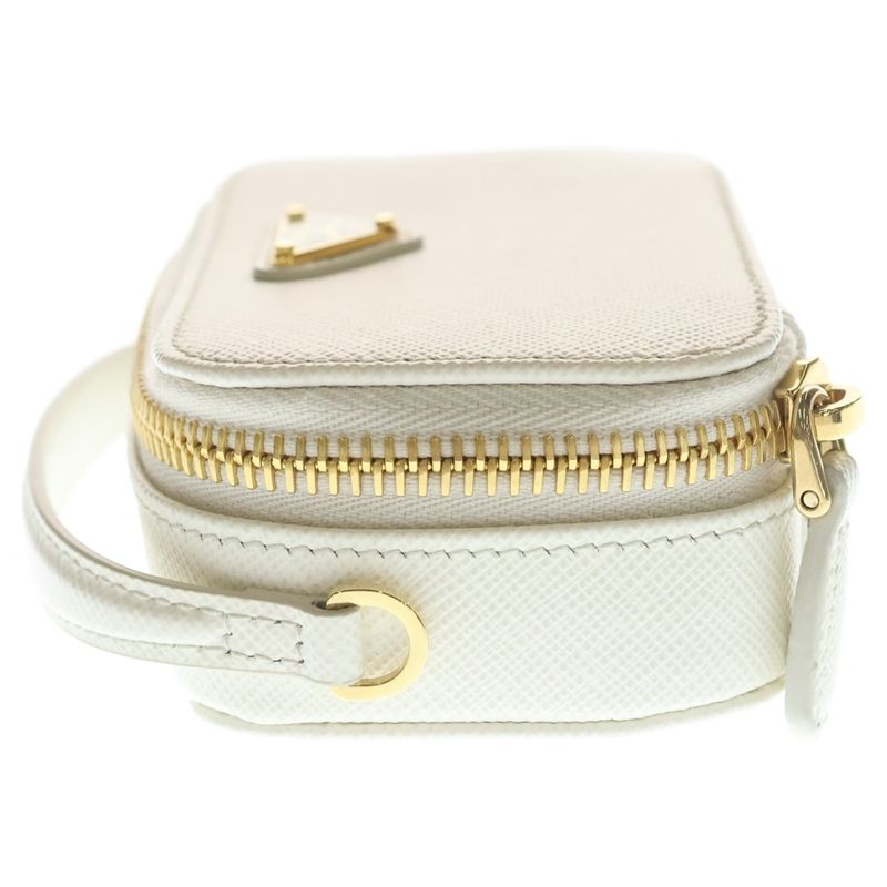 Prada Saffiano Mini Pouch 2-Way Chain Mini Shoulder Bag White Gold