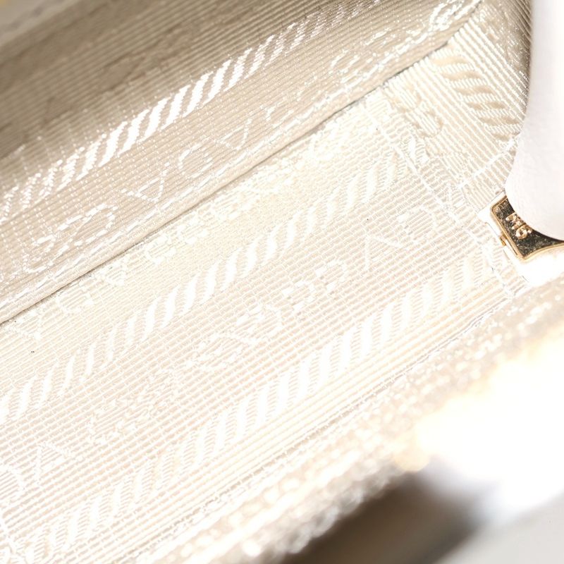 Prada Saffiano Mini Pouch 2-Way Chain Mini Shoulder Bag White Gold