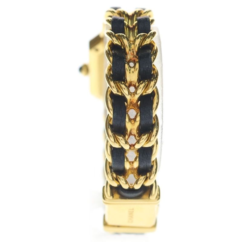 Chanel Premiere XXL Black Dial Watch Gold SS Leather Quartz