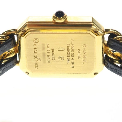 Chanel Premiere XXL Black Dial Watch Gold SS Leather Quartz