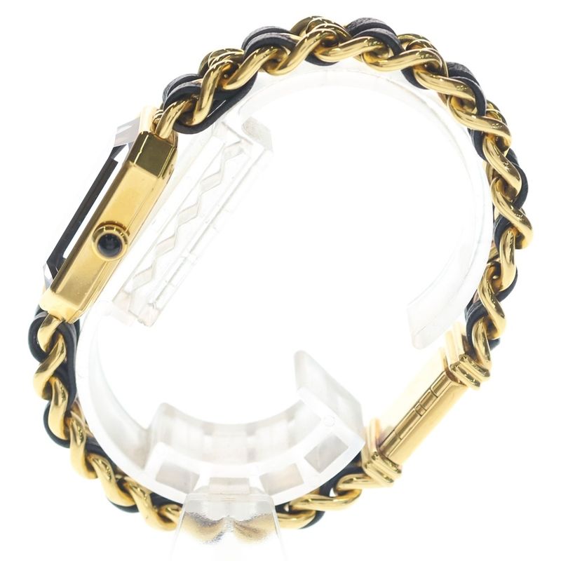 Chanel Premiere XXL Black Dial Watch Gold SS Leather Quartz