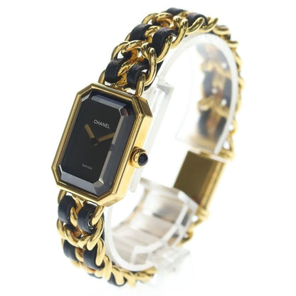 Chanel Premiere XXL Black Dial Watch Gold SS Leather Quartz