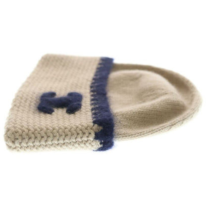 Chanel CC Logo Cashmere Silk Knit Hat Beige