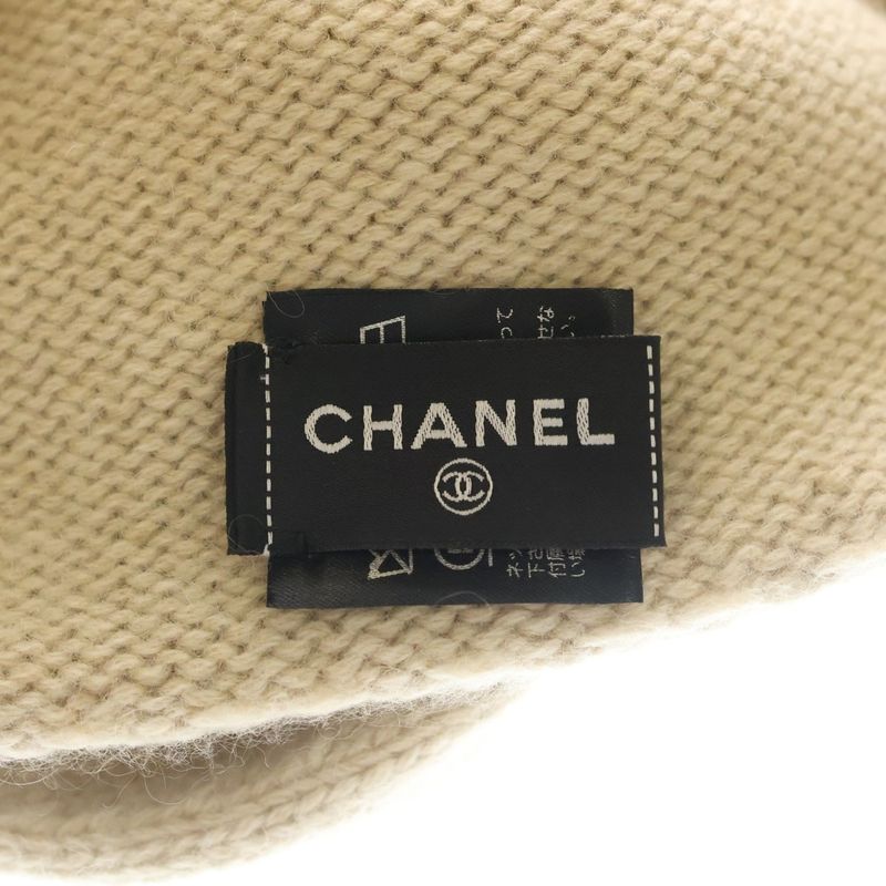 Chanel CC Logo Cashmere Silk Knit Hat Beige